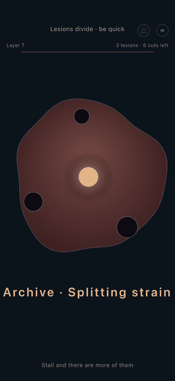Layer 7: a splitting layer, lesions dividing while the timer runs.